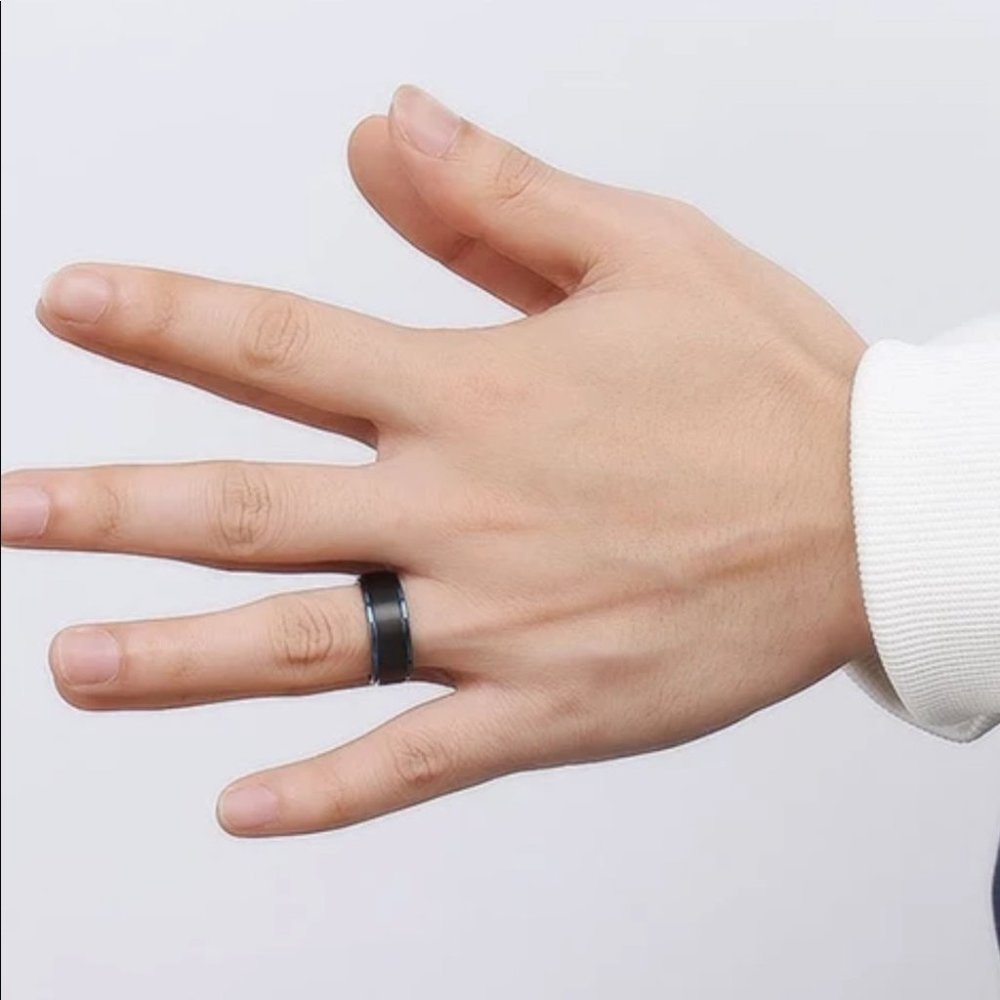 New Trendy Men's Black Blue Stainless Steel Ring - Picture 2 of 4